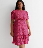 New Look Curves Pink Spot Mini Smock Dress